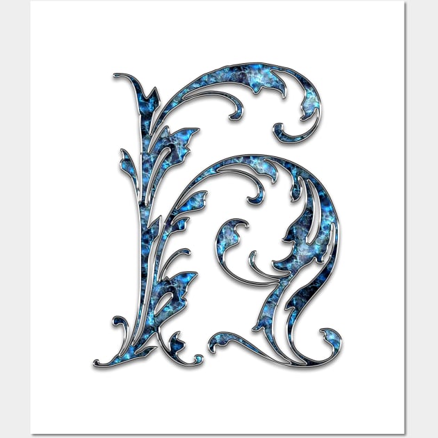 Ornate Blue Silver Letter H Wall Art by skycloudpics